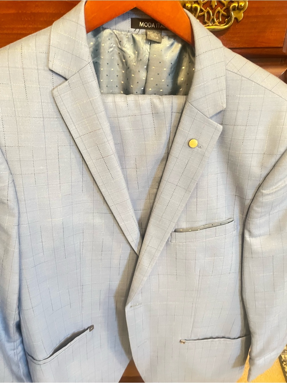 New baby blue men’s Italian suit 42 regular Light Blue Windowpane Blazer - Men